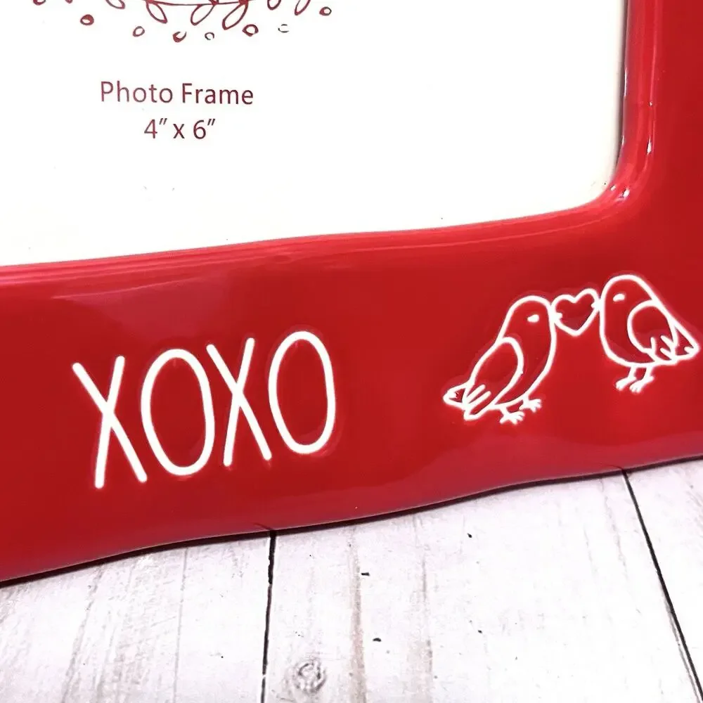 Rae Dunn Red “XOXO” Picture Frame 4”x6” Photo Valentine’s Ceramic Love Birds